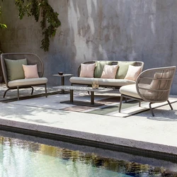 Latest design patio garden aluminum furniture outdoor rope waving dining set