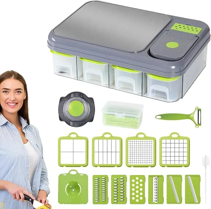 New Design 28pcs Food Onion Salad Chopper Vegetable Cutter Potato Cucumber Slicer Spiralizer Container Gadgets Home Kitchen Tool