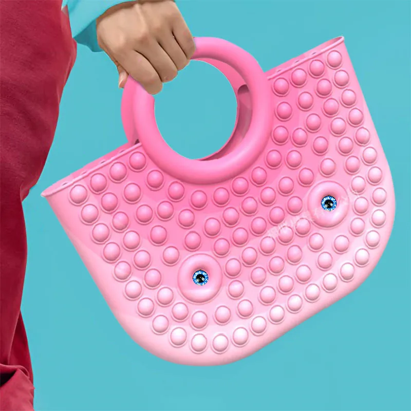 New Popular Tik tok Novelty Big Large silicone guitar pop bag push bubbles pop fidget toys shoulder bag with strap for children