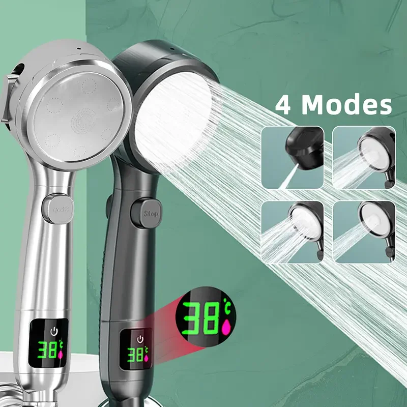 High-Pressure LED Showerhead Digital Temperature Display ABS Water Saving Bathroom Handheld Pressurized Filter Box Free Sample