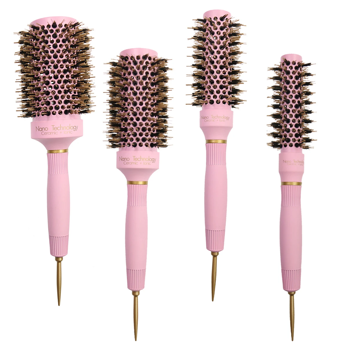 Professional salon ceramic round boars hair brush pink round brush for Blow Drying