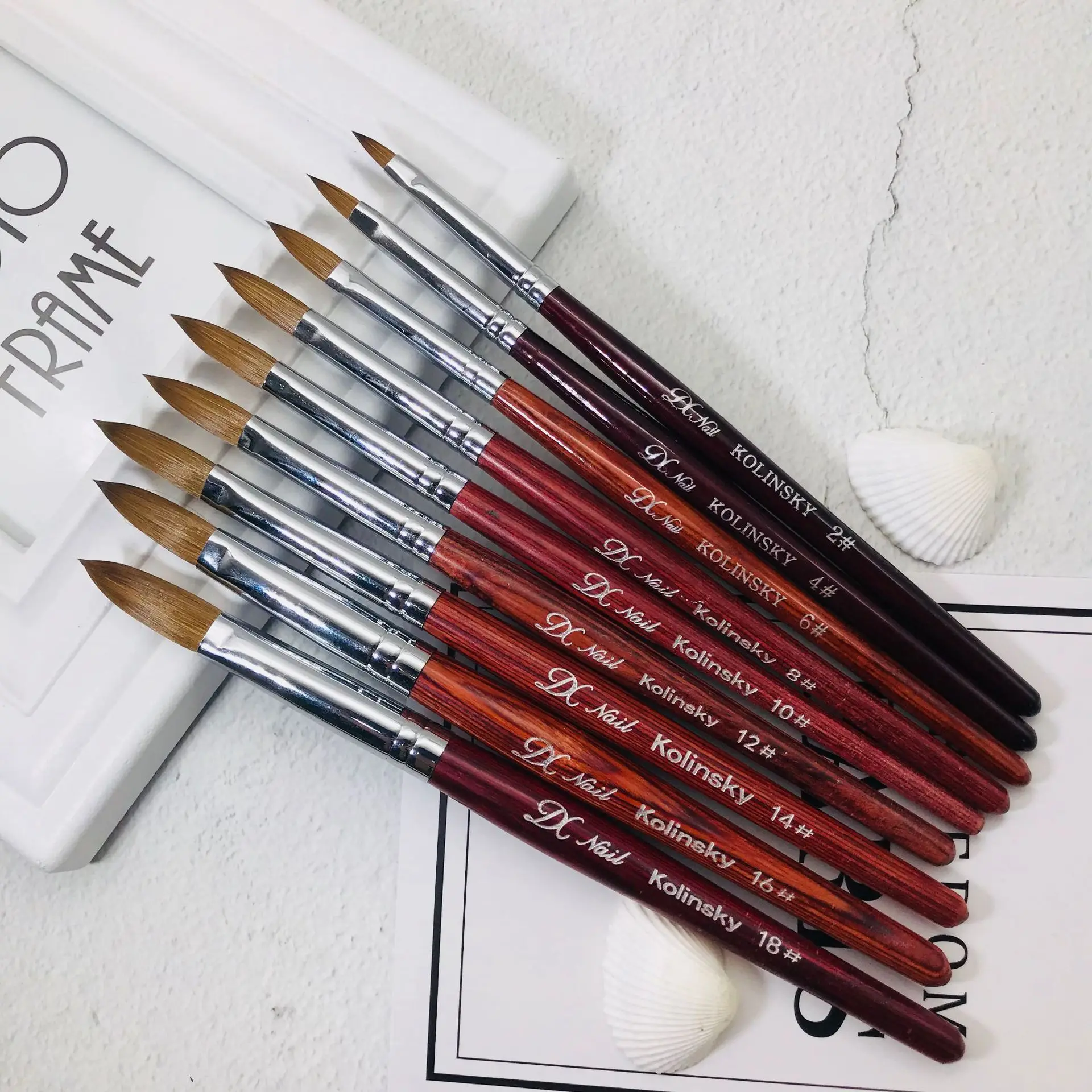 Wholesale Custom Logo Nail Acrylic Brush Pure Sable Kolinsky Nail Art Brushes Red Wood Manicure Brush Tools for Acrylic Art