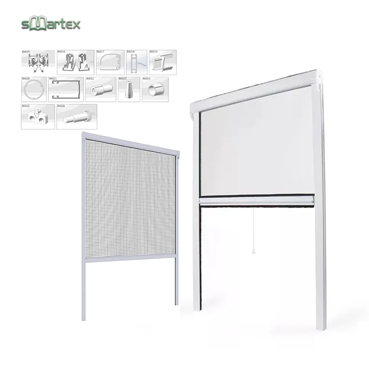 Modern PVC-coated fiberglass white profile window screen mesh roller insect mosquito net  projection window PVC