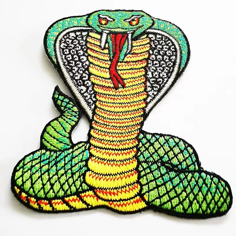High Quality Green Cobra Design Large Iron On Embroidery Patch