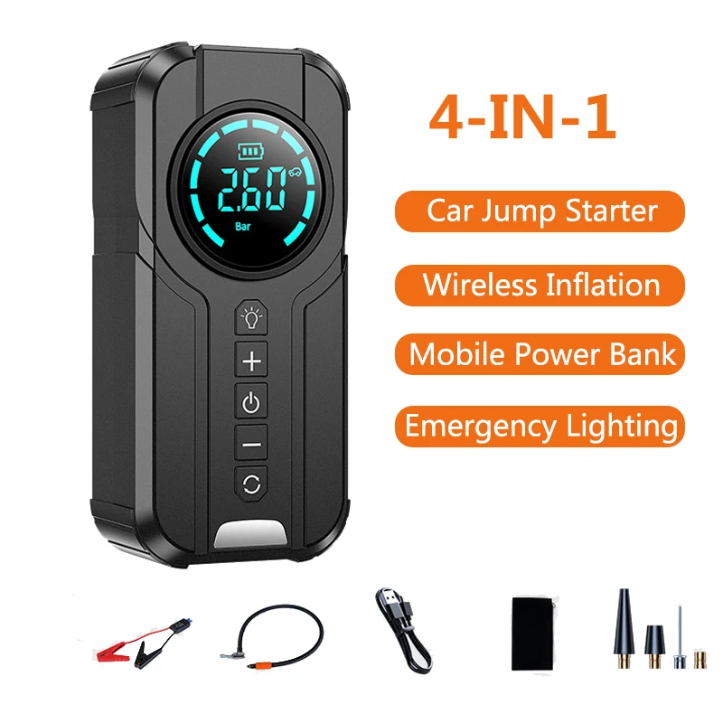 Car emergency portable 8400mAh 2 in 1 jump starter power bank and tire inflator 150psi with LED digital display