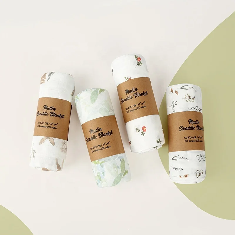 Wholesale Ins Skin-Friendly Custom 30% Cotton 70% Bamboo Newborn Baby Girl Custom Wrap Muslin Swaddle Receiving Blankets Bedding