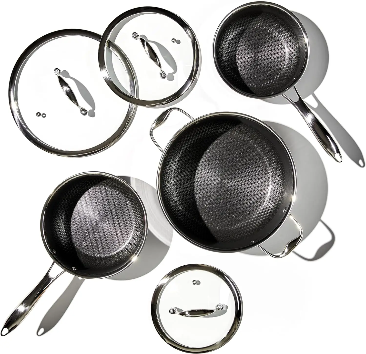 12 pcs  Hybrid Stainless Steel Cookware Set  Stay Cool Handles Dishwasher Safe  Works with Induction  Electric  Gas Cook tops