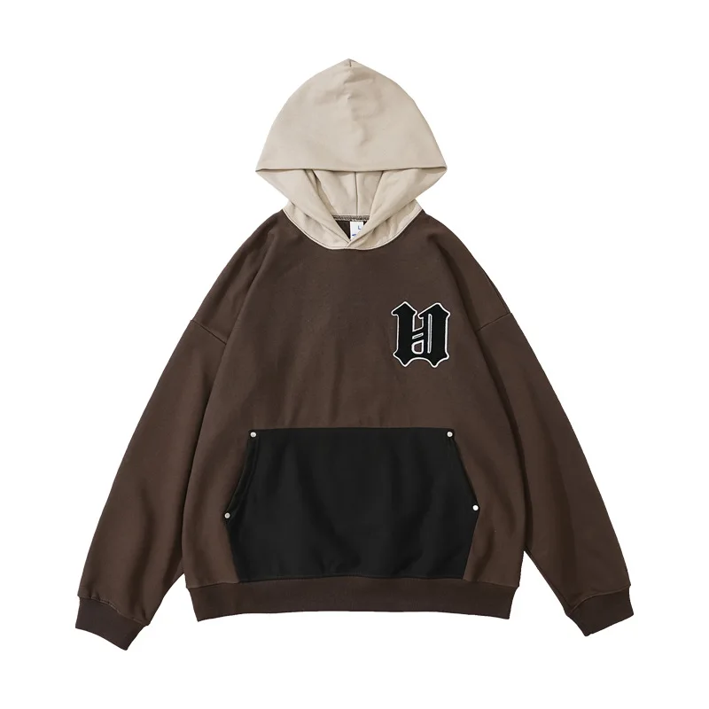 Bump Spike Style Back Embroidery Towel Embroidery Large Pocket Hipster Hoodie Applique Fabric Printed Knitted Pullover Hooded