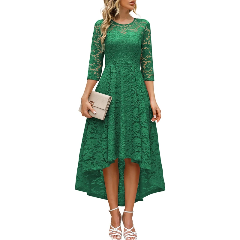 Womens Elegant Cocktail Dress Bridesmaid Dress Hi-Lo long Lace Swing for Wedding Guest Evening Party Ball Gown