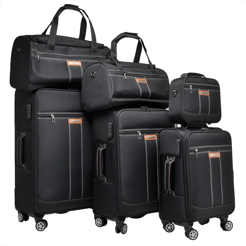 cheap 6 pieces trolleypolyester material expandable spinner wheels travel luggage business carry on luggage
