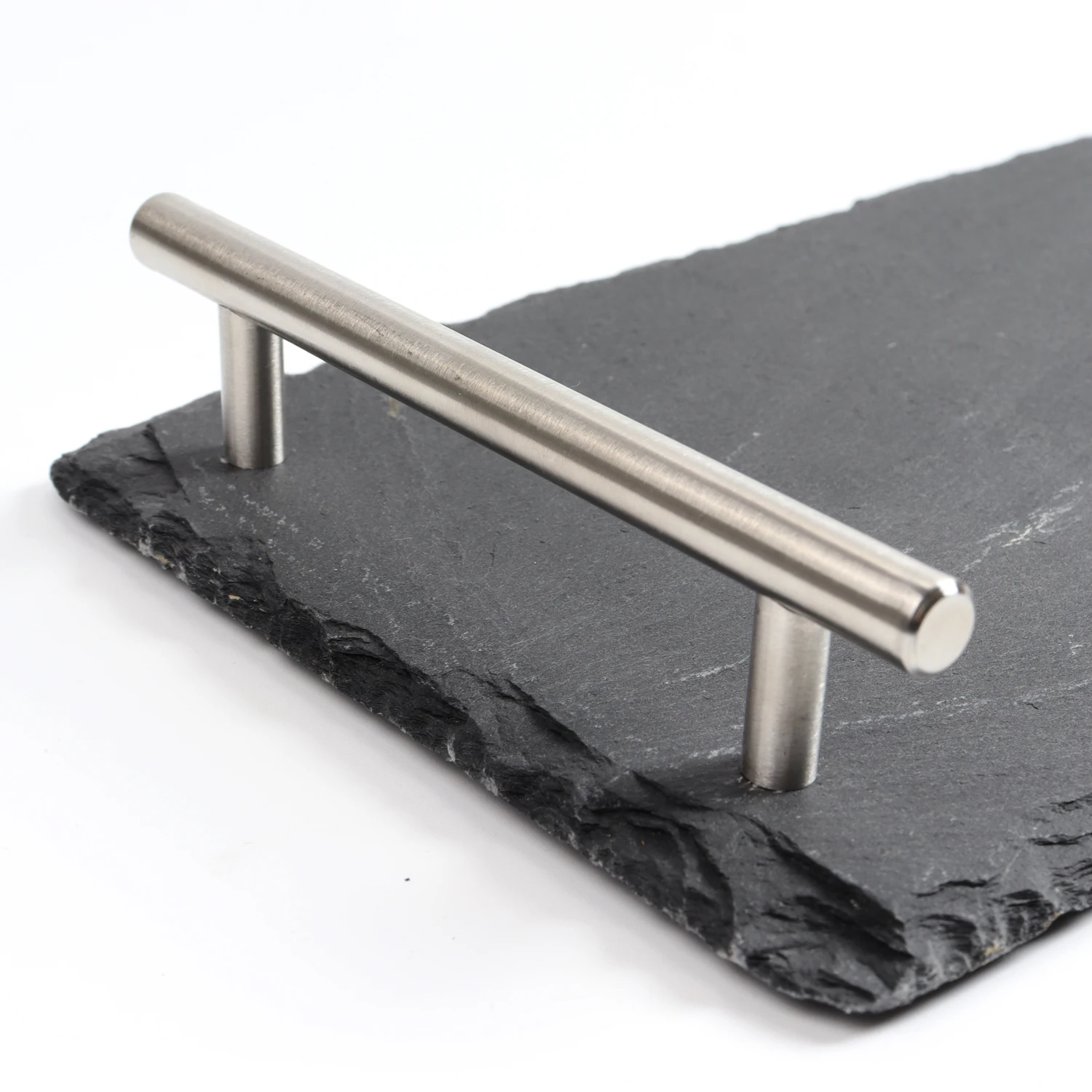High quality fruit dishes party tableware decoration stone plates slate tray with metal hand grip