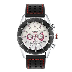 Mens Watches Brand Leather Three Eye Waterproof Sport Quartz Watch For Men Relogio Masculino