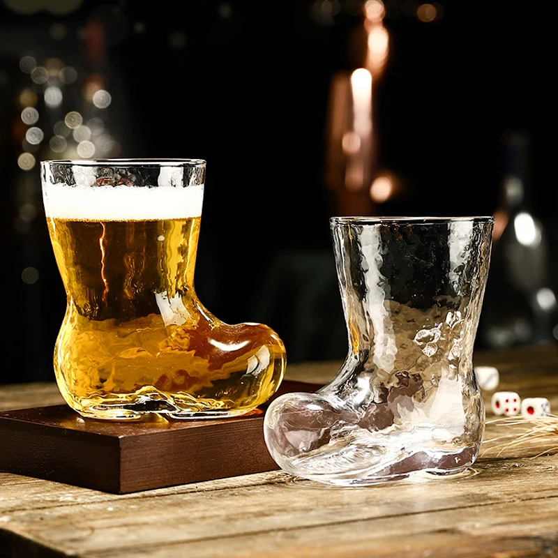 In stock RTS Custom Logo shaped Water Drinking Juice Glass Cup Clear 430ml Beer mug shoes shaped Glass mug