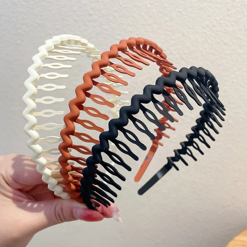 Elegant Solid Color Wave Hairbands For Women Trendy Toothed Non-slip Hair Combs Hair Accessories Girl Face Wash Sports Headband