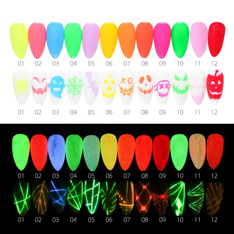 12 Color Halloween Glow in Dark Pull Thread Glue  Custom Logo Luminescent Painting Gel Nail Art