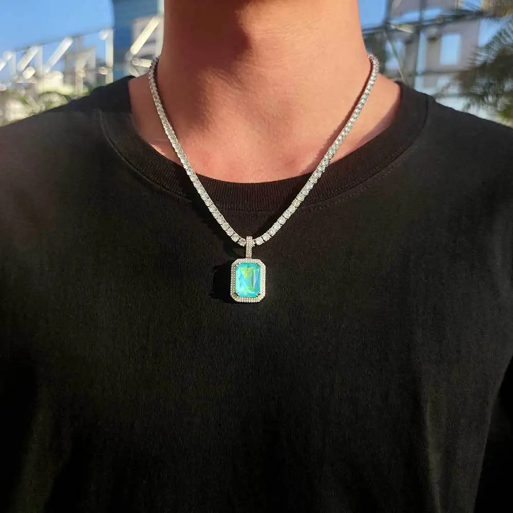 Craft Wolf hip hop jewelry fashion 925 sliver color  men women tennis ice out Zircon ruby cuban link chain choker Necklace