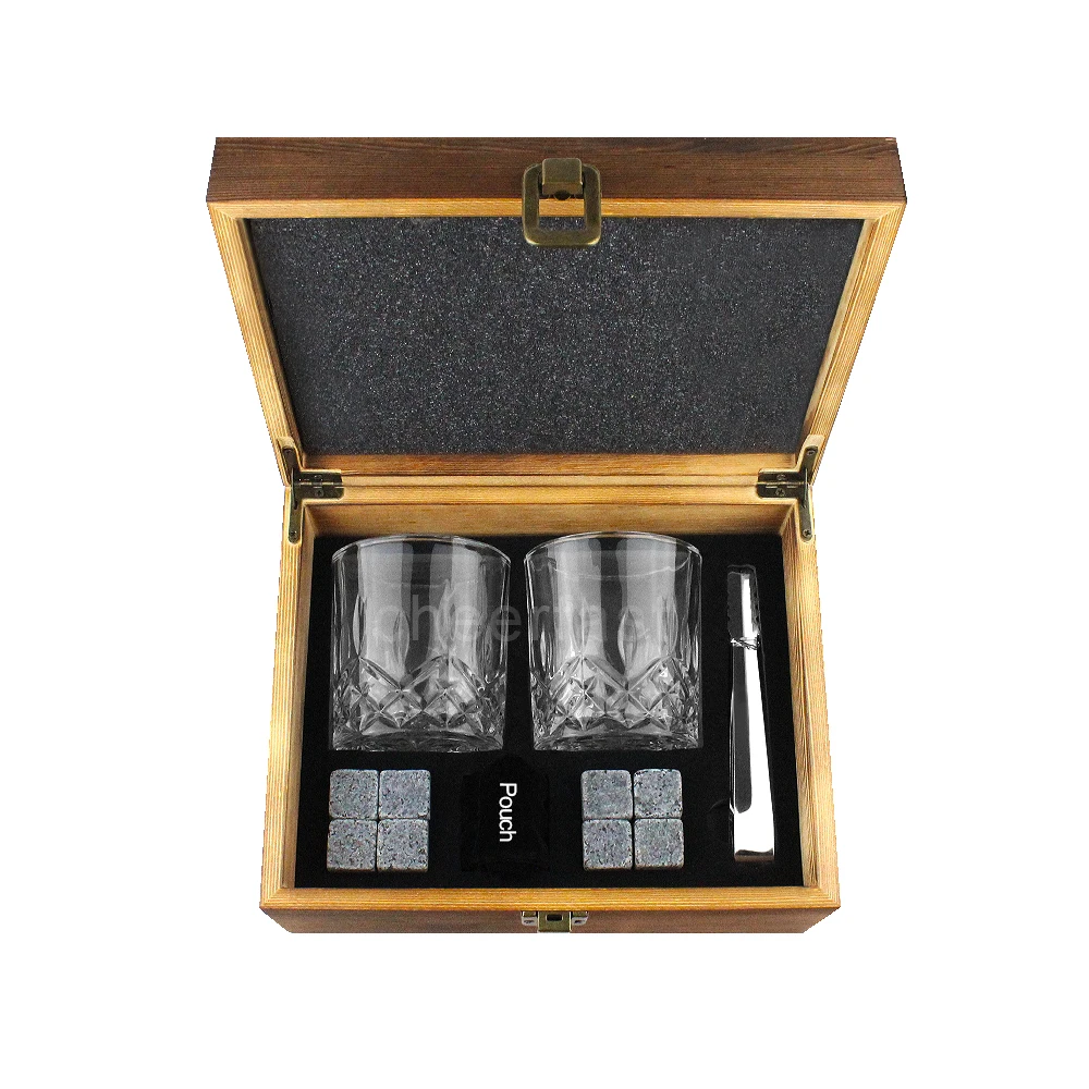 Top Sales Whiskey Stones  Gift Set And  Granite Whiskey Cooling Ice Cube With Wood Gift Box Set And Whiskey Glass Set
