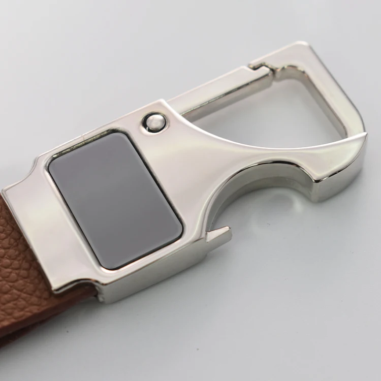 Wholesale Laser Lettering Promotional Business Advertising Real Leather Metal Bottle Opener Keychain
