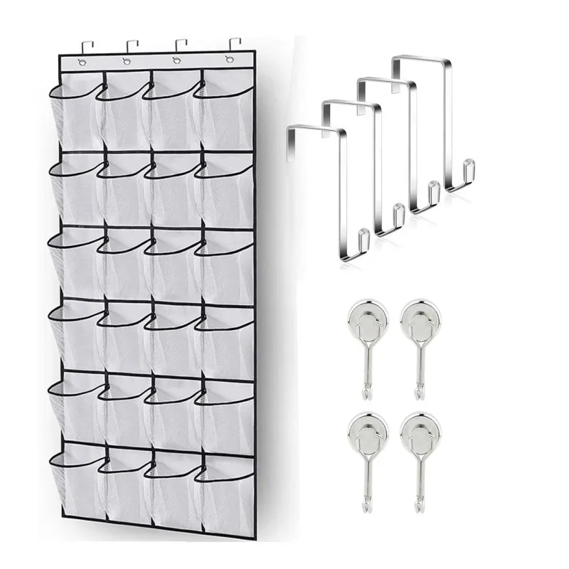 24 Grid Wall-mounted Sundries Shoe Organizer Fabric Closet Bag Storage Rack Mesh Pocket Clear Hanging Over The Door Cloth Bag