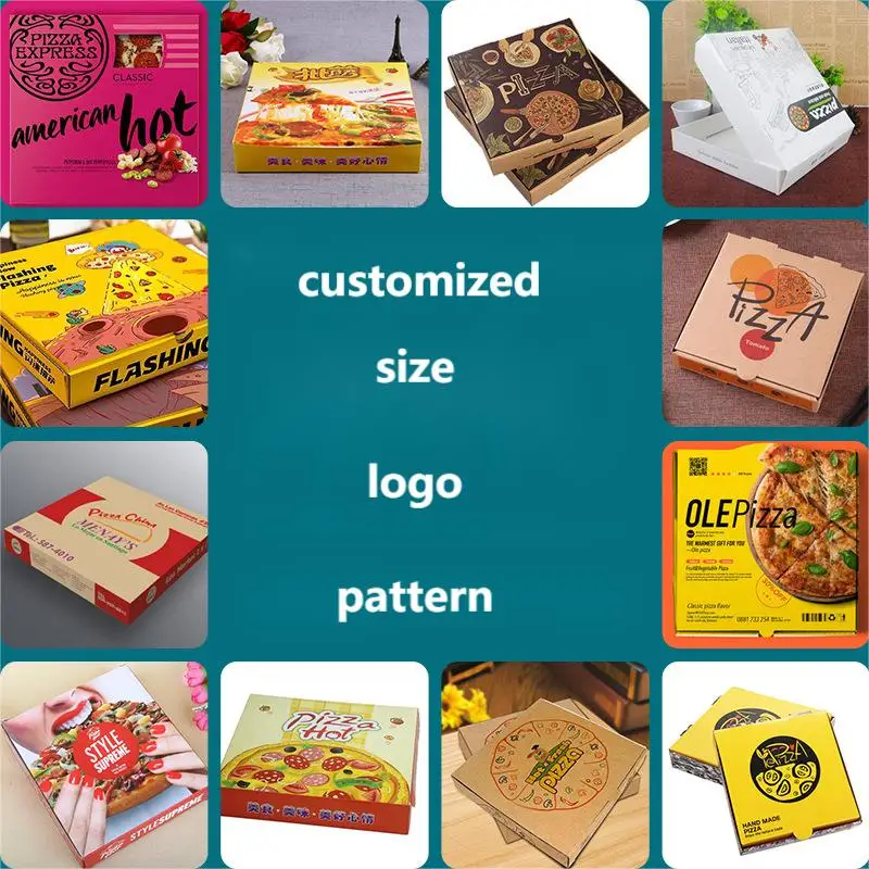 Buy All Size 6 7 9 10 11 12 13 16 Inch Fries Hamburger Kraft Paper empty Triple Square Rectangle Pizza Packaging Boxes