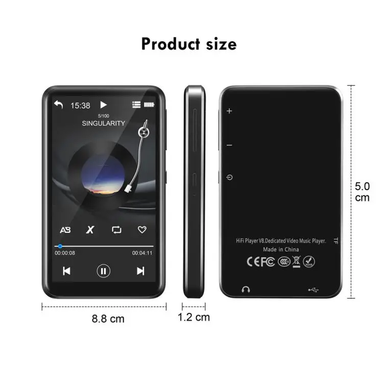 Factory Wholesale 3.0 inch V8 MP3 Music Player Touch Screen portable mini mp3 mp4 player