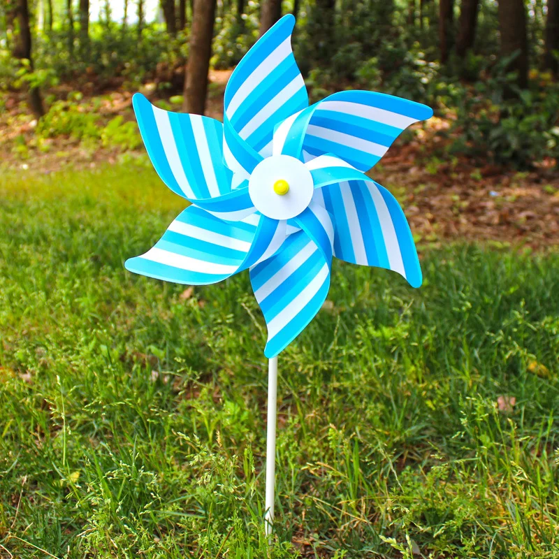 Inexpensive 30cm Hexagonal Striped Plastic Toy Windmill for Outdoor Garden Decoration Gift