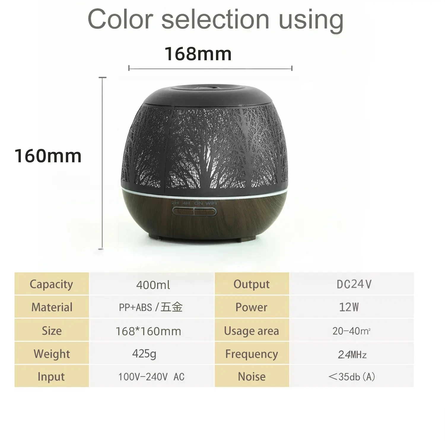 Essential Oils Aroma Diffuser Metal Tree 400ML Timed Aromatherapy Oils Diffusers Ultrasonic Humidifier with 7-Color LED Lighting