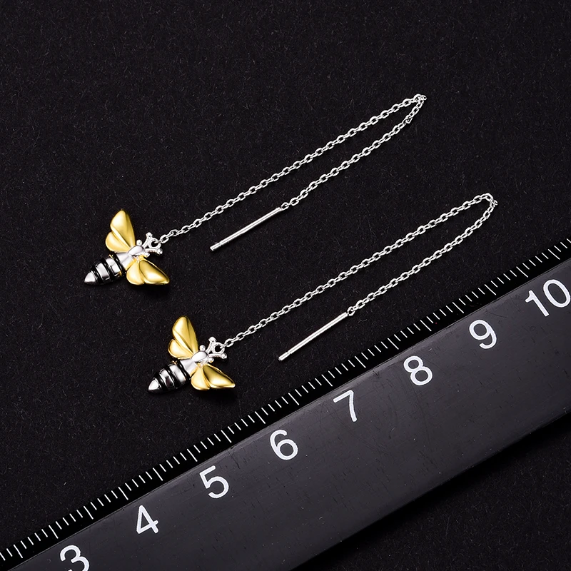 Lotus Fun 2024 Fashion New Model Lovely Honey Bee S925 sterling silver 18k Gold Plated Long Drop Earrings fine jewelry for women
