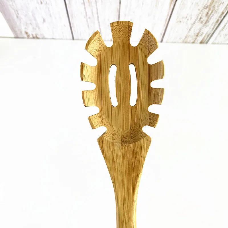 Kitchen Pasta Fork Bamboo Spaghetti and Pasta Serving Spoon Wood Custom Size Slotted Spaghetti Server