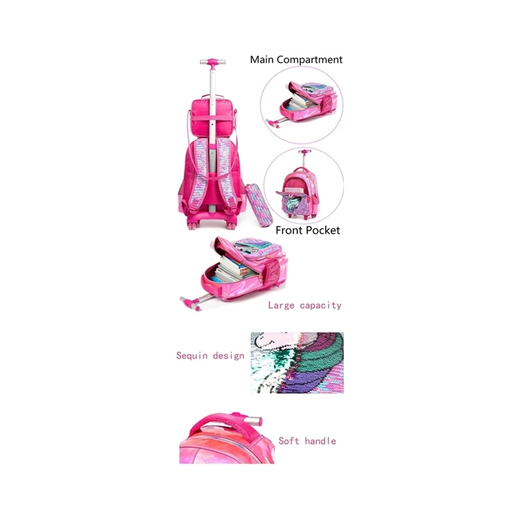 Customized Logo Kids School  Rolling Trolley Wheels Luggage Backpack With Lunch Box