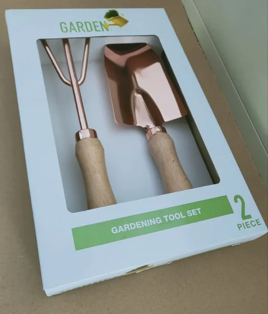 Factory Price Rose Gold Spade Cultivator 2 piece Custom Garden Equipment Tools Shovel Rake with Wooden Handle