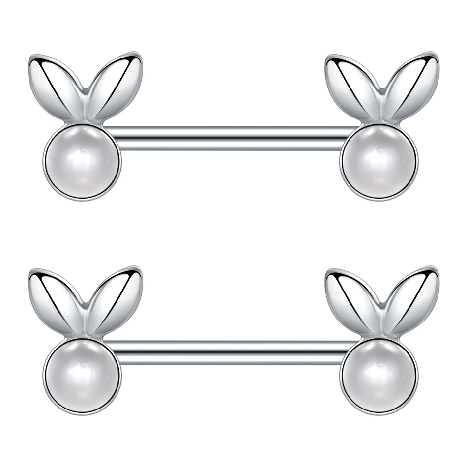Custom Pierced Rabbit 14G 316L Stainless Steel White Faux Pearl Bunny Nipple Barbells Nipple Piercing Bode Jewelry for Gifts