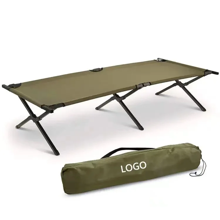 Armygreen Camping Bed Ultralight Cot Customized Aluminum Factory Price Foldable Easy-to-Install Portable Camping Bed for Outdoor