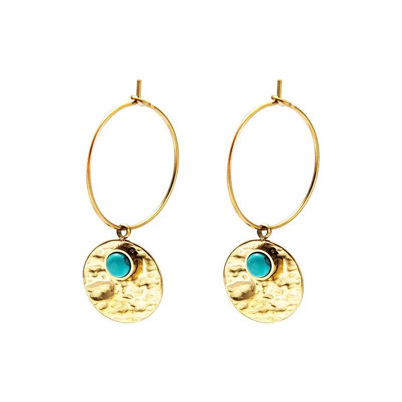 DYZ INS 18K Gold Stainless Steel Big Circle Earrings Female Jewelry Natural Stone Charms Drop Hoop Disc Coin Earring