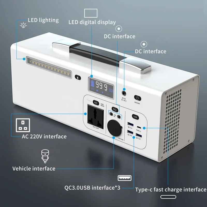 
Real-time liquid crystal display 1000W power station, solar power charger, for emergency indoor and outdoor power supply 