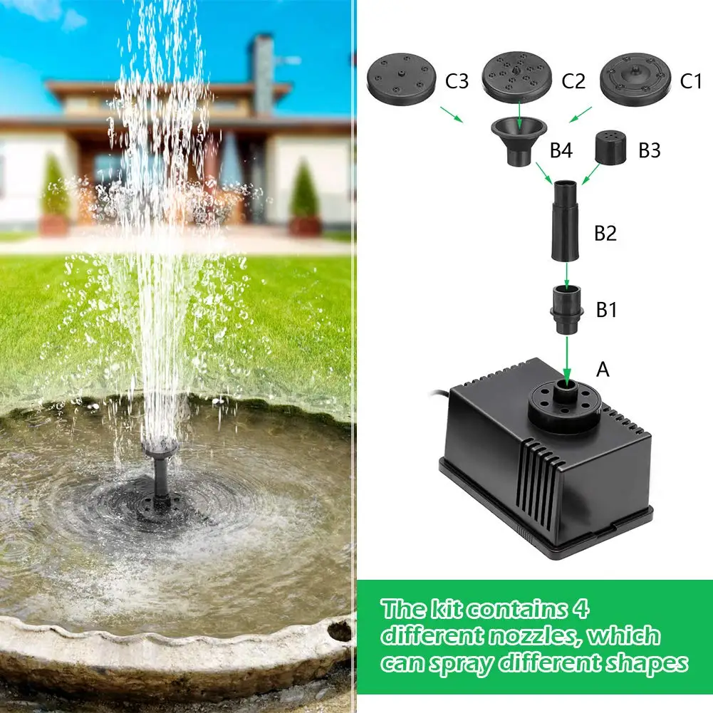 Fountain Pump with 7V/1.5W Solar Panel for Garden Outdoor Water Featuring DC Submersible Pump