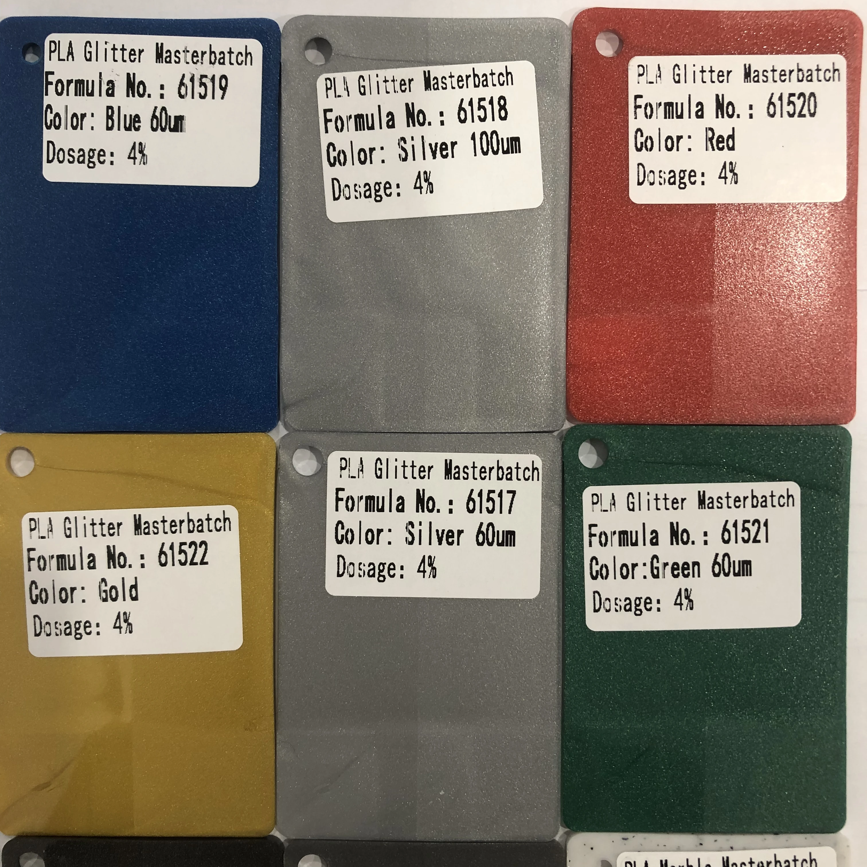 Rongfeng Masterbatch Factory PLA Glitter Masterbatch Custom Colors Green Blue Red Gold Silver Black Marble Flower Origin Packed