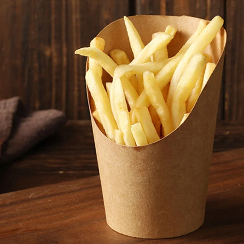 Eco-friendly Compostable 14 16oz Disposable Kraft Paper French Potato Chips Holder Scoop Paper Cups French Fries Cup