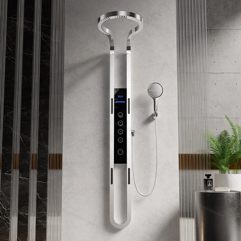 Digital Display Tiktok Black Brass Shower System Panel Wall Mounted Multifunction Bathroom Waterfall Rainfall Head Set