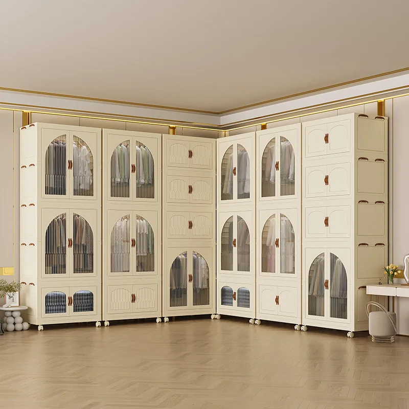 LVCAT Modern Large Capacity Foldable and Movable PP Cabinet Household Bedroom Wardrobe for Clothes Closet Furniture