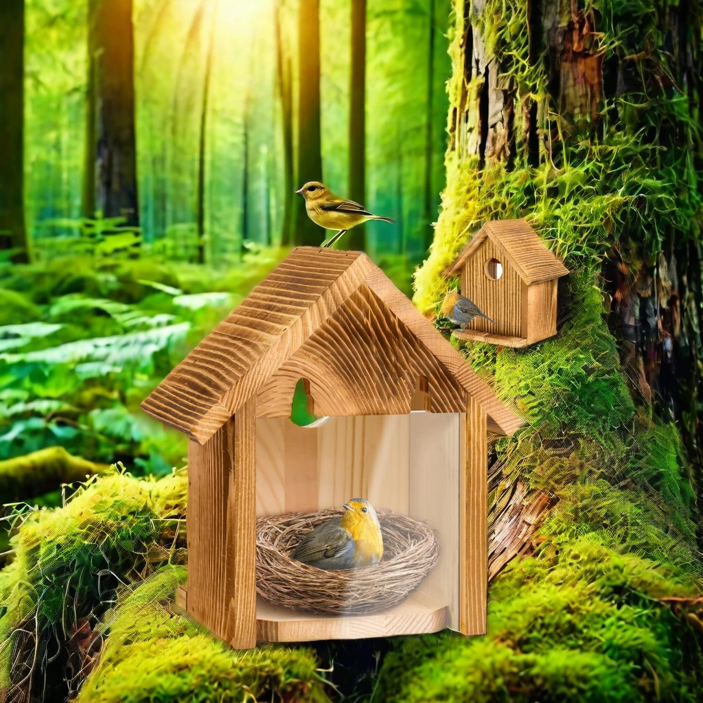 Hot sale Window Bird Houses for Outside with 2 Hooks Hanging Wooden Birdhouses to Paint for Outdoors Wood Bird Nesting Box