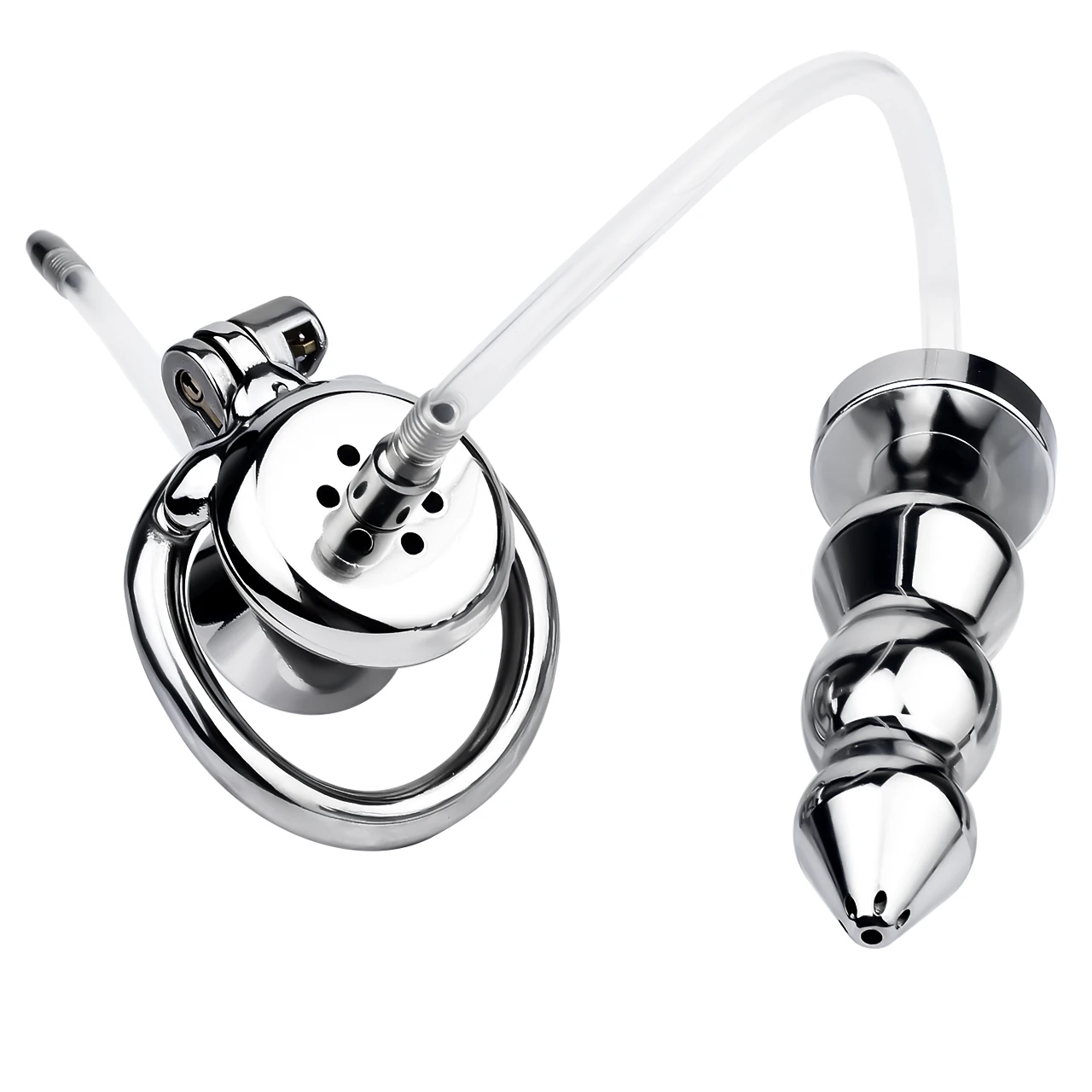 FRRK Negative Cock Cage with Urethral Catheter and Metal Anal Plug BDSM Penis Locked Male Chastity Device Penis Cage Sex Toys