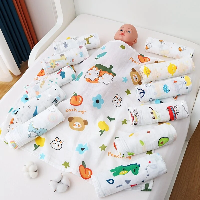 Custom Super Soft 70*70cm 100% Cotton breathable Muslin Swaddle Blanket For Baby Towel