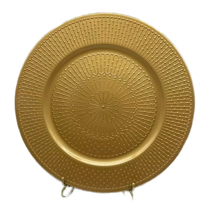 13-Inch Luxury Gold Plastic Charger Plates Beaded Design round Dinner Dishes for Weddings and Special Occasions