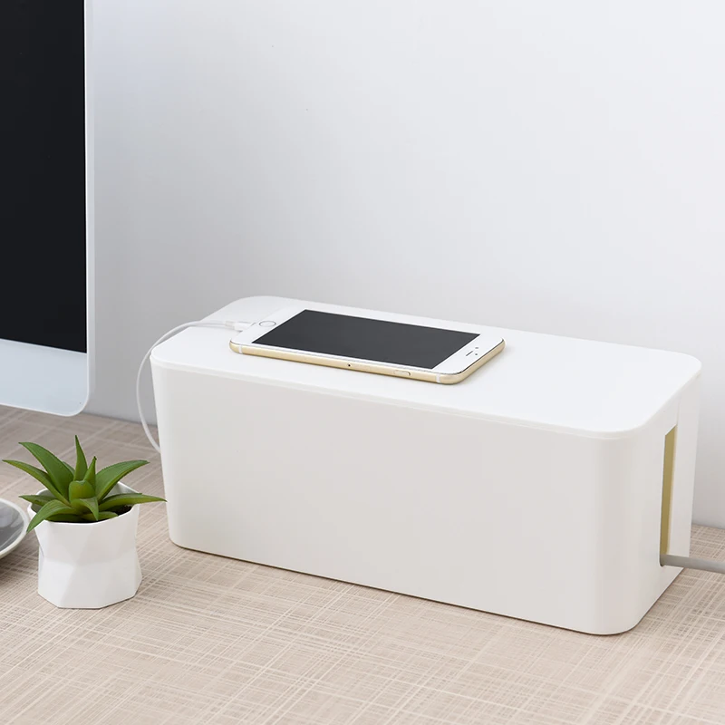 Desktop Organizer Wire Storage Box Power Strip Wire Organizer Cable Management Box TV Computer Wire Hiding With Bamboo Lid