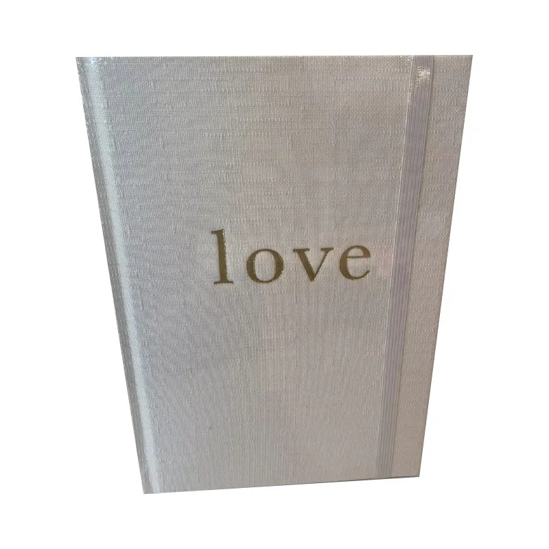Custom Embossed Logo Linen Fabric Hard Cover 5.7 x 8 inches Lined Dotted Linen Journal with elastic closure