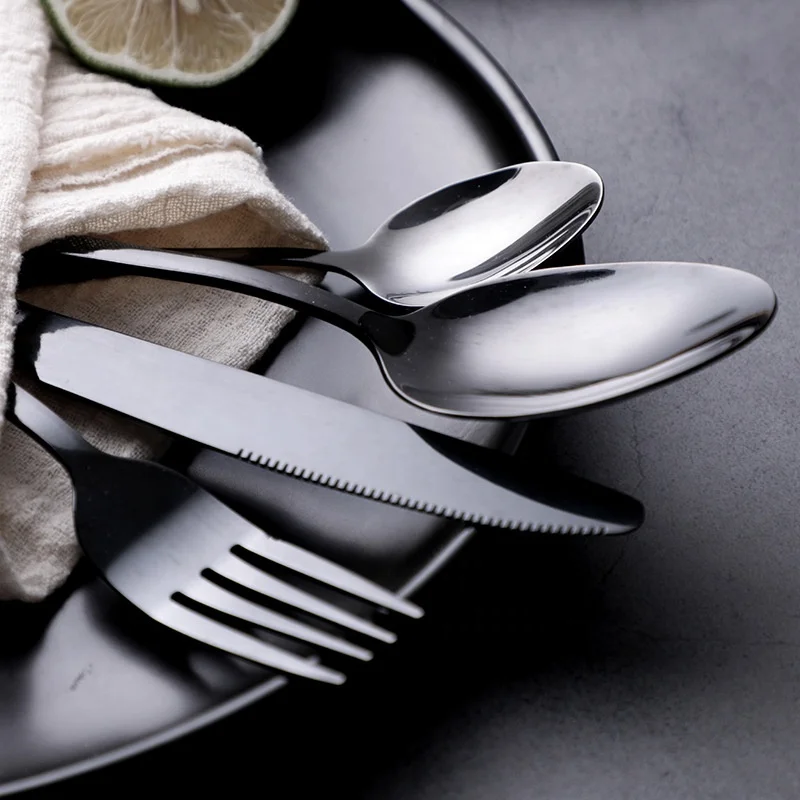 
Low MOQ and hotel flatware 4 pcs stainless steel cutlery, gold knife fork and spoon 