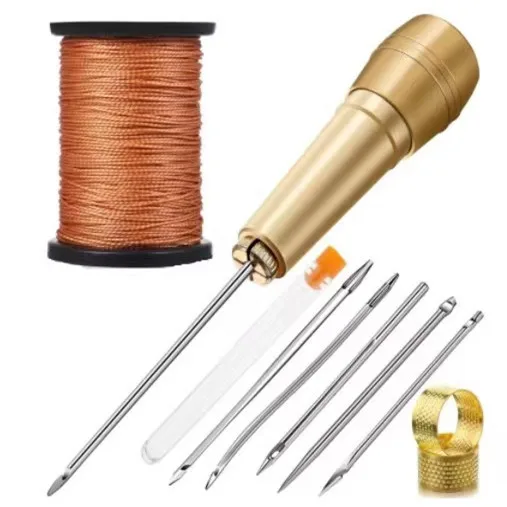Leathercraft Needle Tool Set 3mm Thick Copper Awl for DIY Hand Stitching & Shoe Repair for Sewing Shoes & Leather Crafts