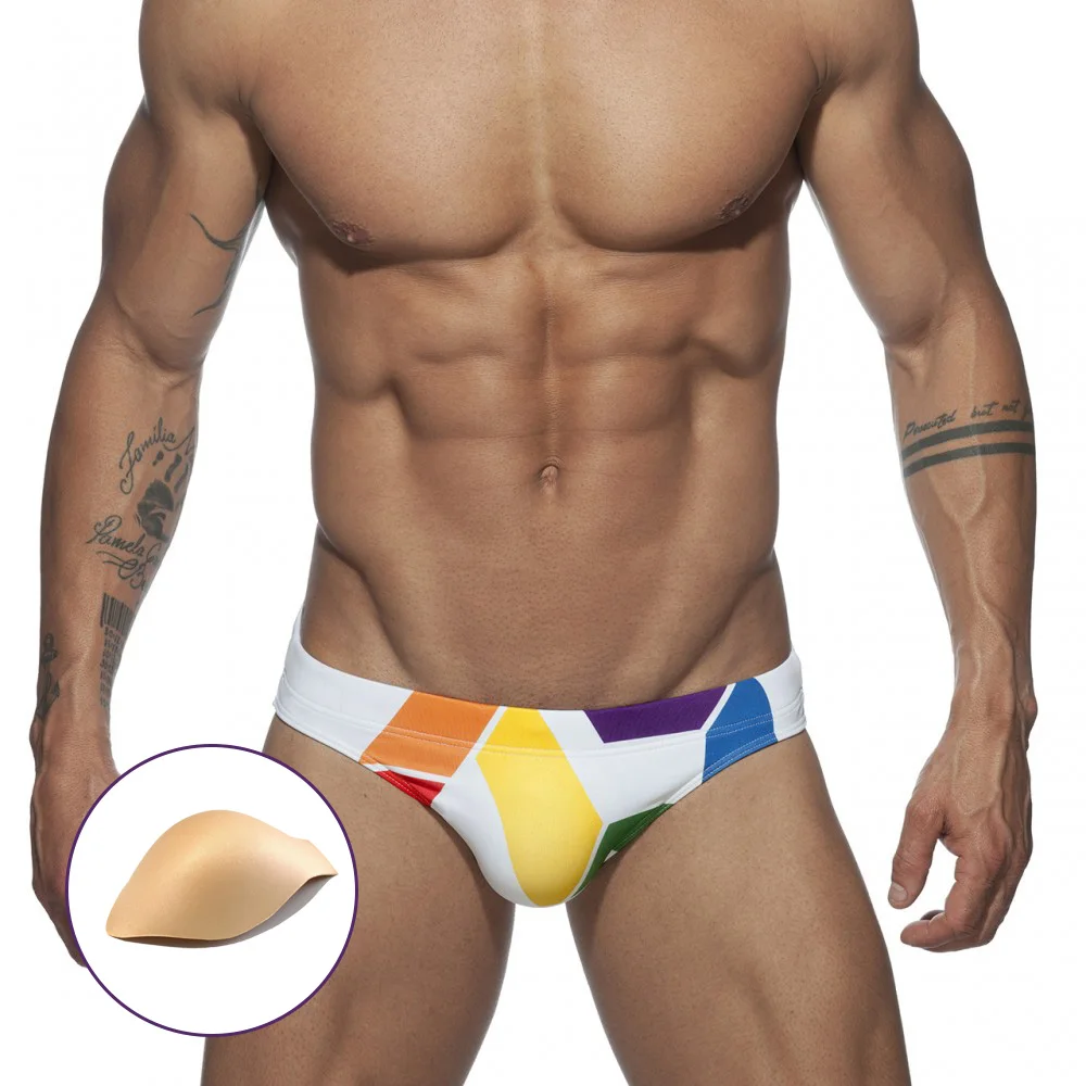 Quick dry removable padded beachwear triangle bikini briefs swimsuit printed swimming shorts trunks mens swimwear