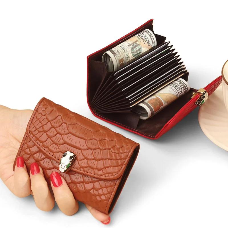 Vintage Style Snake Pattern Leather Wallet Luxury Business Card Holder with Envelope Design Men Women Holds Money Credit Cards